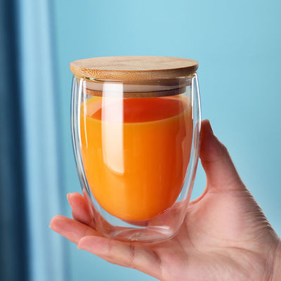 διπλοτειχισμένες κούπες καφέ γυαλιού 250ml 350ml 450ml με το καπάκι μπαμπού