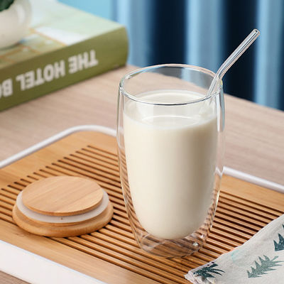 διπλοτειχισμένες κούπες καφέ γυαλιού 250ml 350ml 450ml με το καπάκι μπαμπού