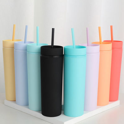 16oz διπλοτειχισμένοι πλαστικοί ακρυλικοί ανατροπείς επαναχρησιμοποιήσιμοι με το άχυρο