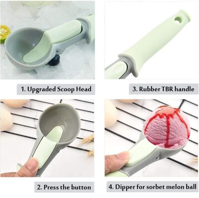 Η πλαστική σέσουλα παγωτού με το εύκολο μπισκότο ώθησης εκσκάπτει τη σέσουλα σφαιρών πεπονιών