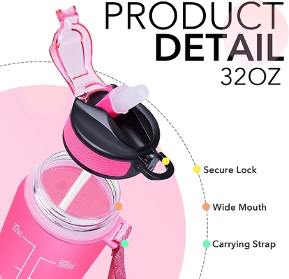 Πολύχρωμα Leakproof 32 Oz μπουκάλια νερό κινητήρια με το χρονικό δείκτη