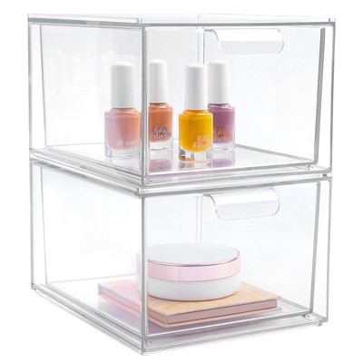 Πολλών χρήσεων συρτάρια διοργανωτών Makeup Stackable σαφή πλαστικά με το καπάκι
