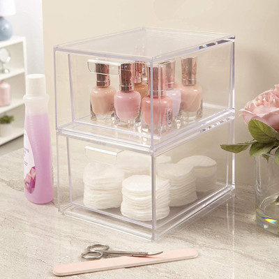 Πολλών χρήσεων συρτάρια διοργανωτών Makeup Stackable σαφή πλαστικά με το καπάκι