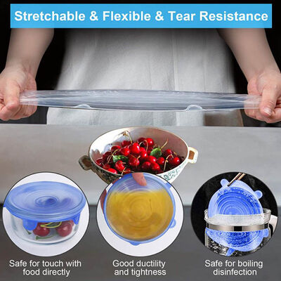 Επαναχρησιμοποιήσιμο τέντωμα κουζινών 6pcs γύρω από το σύνολο κάλυψης αποθήκευσης τροφίμων καπακιών τεντωμάτων σιλικόνης