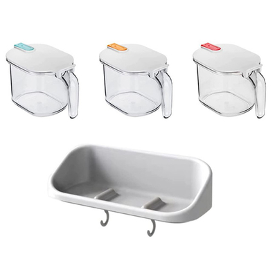 3pcs 4 Oz καθαρίζουν τον πλαστικό όγκο βάζων εμπορευματοκιβωτίων αποθήκευσης καρυκευμάτων με την κάλυψη και το κουτάλι
