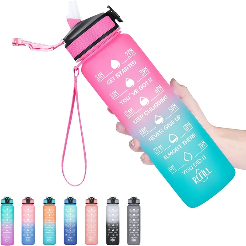 Πολύχρωμα Leakproof 32 Oz μπουκάλια νερό κινητήρια με το χρονικό δείκτη
